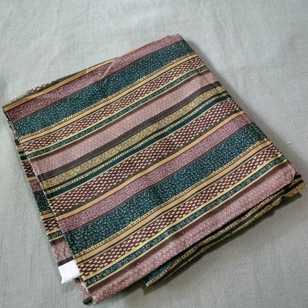 Vtg Textile Art & Film Fabric Brown Green Stripe Quilting Cotton 45
